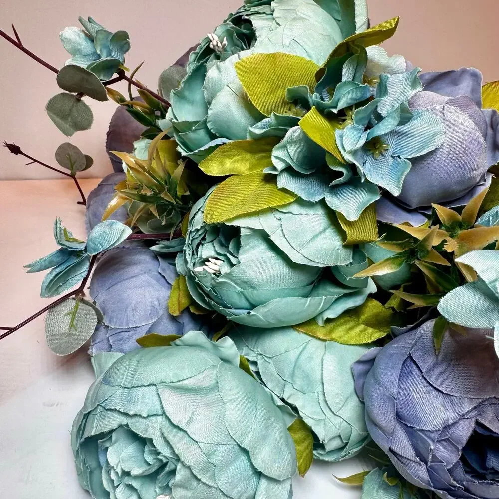 Mixed Blue Artificial Peony Bouquet (Set of 2)